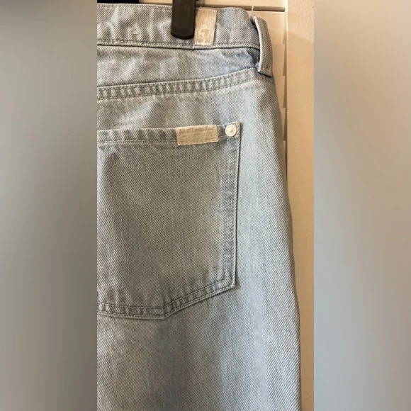 7 For All Mankind Blue and Cream Straight Leg Jeans - Picture 3 of 6
